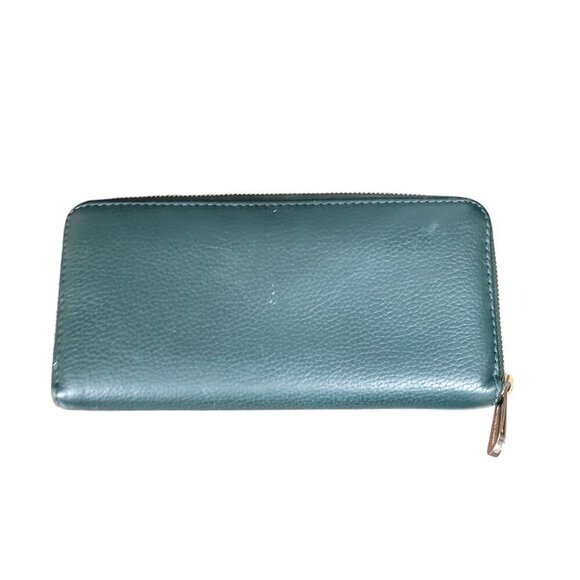 Michael Kors Large Wallet Green Pebbled Leather Zip Around Gold Tone Hardware - Picture 5 of 9